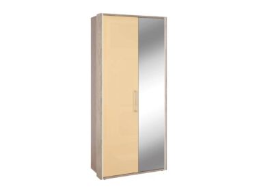 BOX 2 ajtós tükrös szekrény 1 magasfényű cappuccino ajtóval, L90