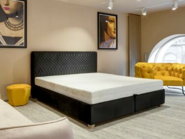 Cubo ágy steppelt fejvéggel, 180x200, sötétszürke színben, különleges, Ambiente szövettel