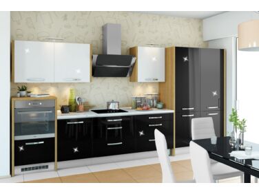 393 cm széles Gazelle 7 konyhabútor összeállítás magasfényű fehér és magasfényű fekete színben