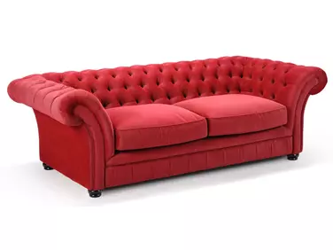 London Chesterfield  3 sz. ágyazható kanapé, piros színben