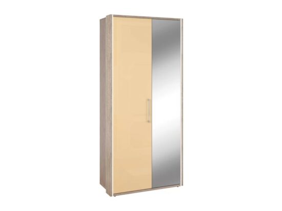 BOX 2 ajtós tükrös szekrény 1 magasfényű cappuccino ajtóval, L90