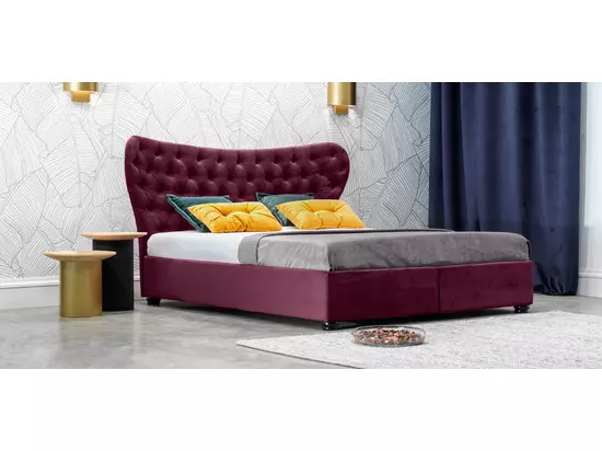 Damasc Chester kárpitozott ágy, burgundi színben, 140x200, időtálló, Classic szövettel