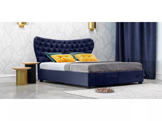 Damasc Chester kárpitozott ágy, 140x200, kék színben, különleges, Ambiente szövettel