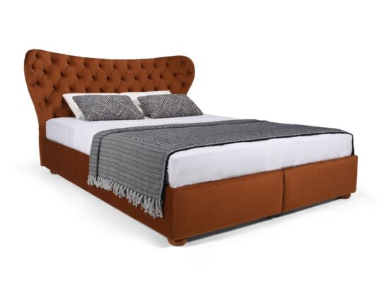 Damasc Chester ágy 12 cm lábbal, 140x200, barna színben, különleges, Ambiente szövettel