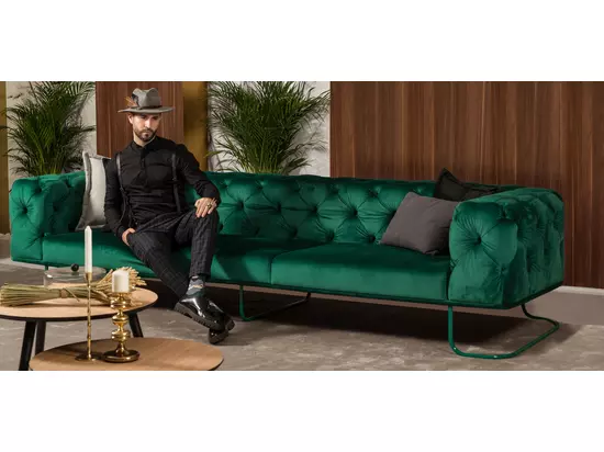 New Chester kanapé zöld színben, különleges Ambiente szövettel, L210